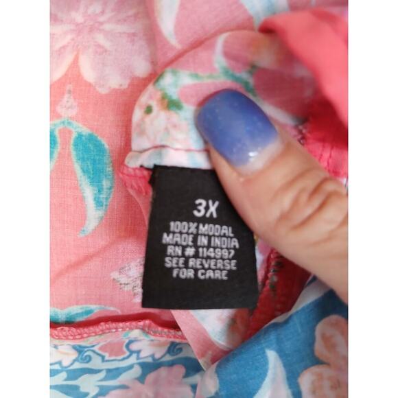 Tolani Plus Sz 3X Orange Teal Tropical Print Rayon LS Casual Tunic Blouse Top - Picture 4 of 5